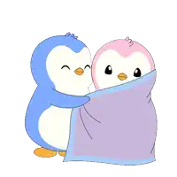 a couple of penguins wrapped in a blanket
