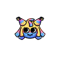a cartoon drawing of a monster with a yellow head and blue ears