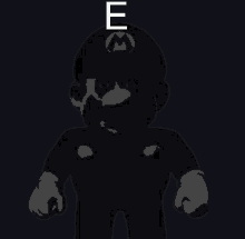 a silhouette of mario with the letter e on top