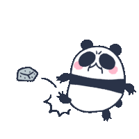 a cartoon panda bear kicking a rock with a clock in the background