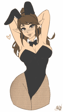 a drawing of a girl in a bunny outfit with a heart behind her