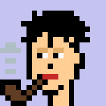 a pixel art of a person with a pipe in their mouth