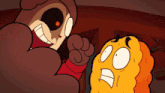 a cartoon of a squirrel and a pumpkin with a surprised look on their faces