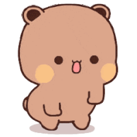 a cartoon teddy bear is standing on its hind legs with its mouth open and smiling .