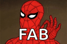 a cartoon of spider-man giving an ok sign with the word fab below it