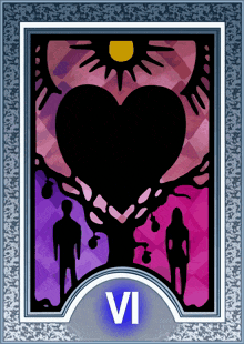 a tarot card with a heart in the center and the number vi below it