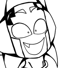 a black and white drawing of a cartoon character with a huge smile on his face .