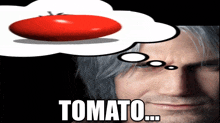 a man with a thought bubble that says tomato above his head