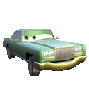 a green car from the movie cars with a yellow bumper and headlights .