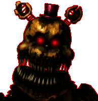 a nightmare bear with red eyes and a top hat on