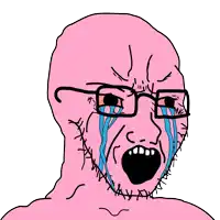 a cartoon of a man with glasses crying