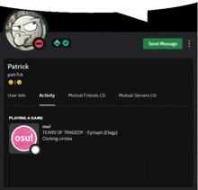 a screenshot of patrick 's discord profile with the send message button visible