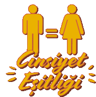 a yellow sign that says cinsiyet eşitliği with a man and a woman