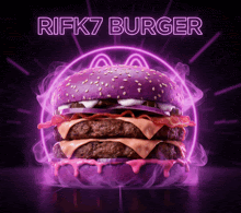 a purple hamburger with the words rifk7 burger behind it