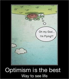 a cartoon of a turtle saying " oh my god i 'm flying "