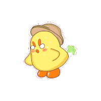 a cartoon drawing of a yellow chicken with a hat on