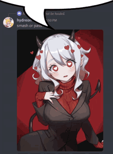 a picture of a girl with horns and hearts on her hair is on a discord channel