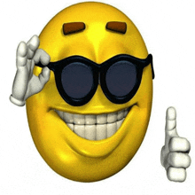 a cartoon smiley face wearing sunglasses and giving a thumbs up