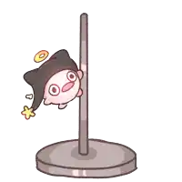 a cartoon character is hanging upside down from a pole