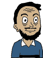 a cartoon of a man with a beard wearing a blue shirt