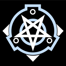 a white pentagram in a blue circle with three circles around it