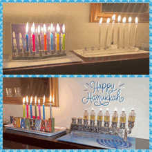 a picture of a menorah with the words happy hanukkah written on it