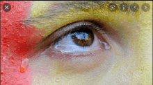 a close up of a person 's eye with a tear running down it