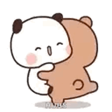 a panda bear is hugging a brown teddy bear .