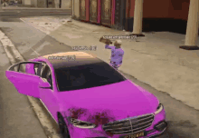 a purple car with a license plate that says uc200hr