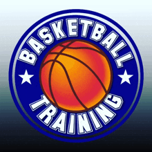 a logo for basketball training with a basketball inside