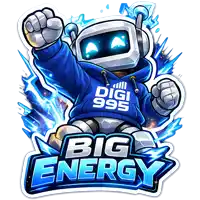 a big energy logo with a robot wearing a digi 995 sweatshirt
