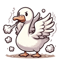 a cartoon of a duck blowing smoke out of its beak .