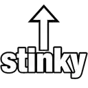 the word stinky is written in black and white with an arrow pointing up .