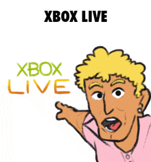 a cartoon drawing of a woman pointing to the xbox live logo