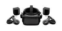 a virtual reality headset with a pair of controllers attached to it