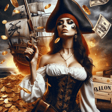 a woman in a pirate costume is holding a gun