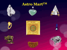 a poster for astro mart shows various religious items