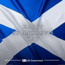 a blue and white flag with the words happy st andrew 's day on it