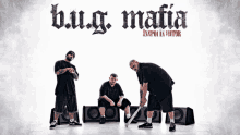 a group of men are standing in front of speakers and the words bug mafia