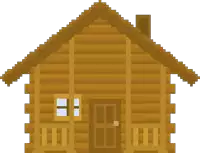 a pixel art drawing of a log cabin