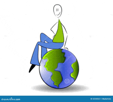 a stick figure sitting on top of a globe