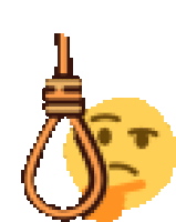 a pixel art of a smiley face with a noose hanging from it