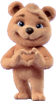 a brown teddy bear is making a heart shape with its hands