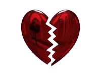 a broken red heart with a white arrow pointing to the left