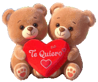 two brown teddy bears holding a red heart that says te quiero