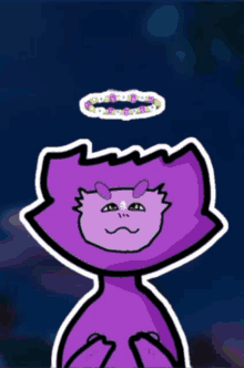 a cartoon of a purple cat with a halo on its head