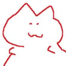 a red line drawing of a cat with a smile on its face on a white background .