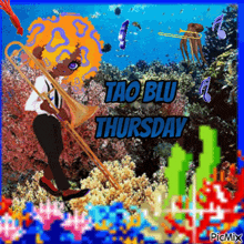 tao blu thursday is displayed on a colorful background