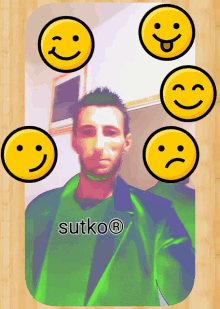 a picture of a man with smiley faces and the name sutkor