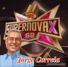 a picture of jorge correia with a supernovax logo in the background